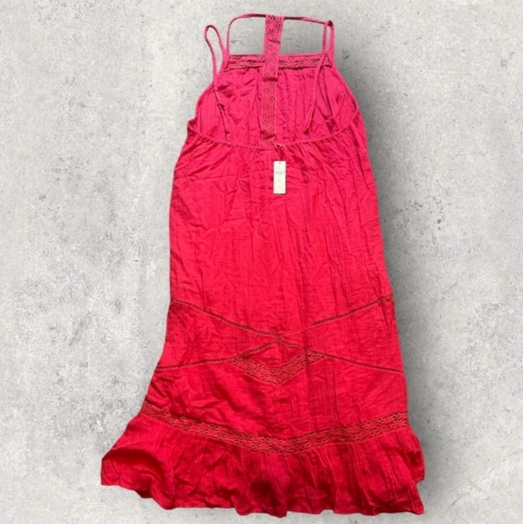 NWT Anthropologie Lace/Crochet Detail Boho/Bohemian Gauze Midi Dress in Pink XL - Picture 4 of 12